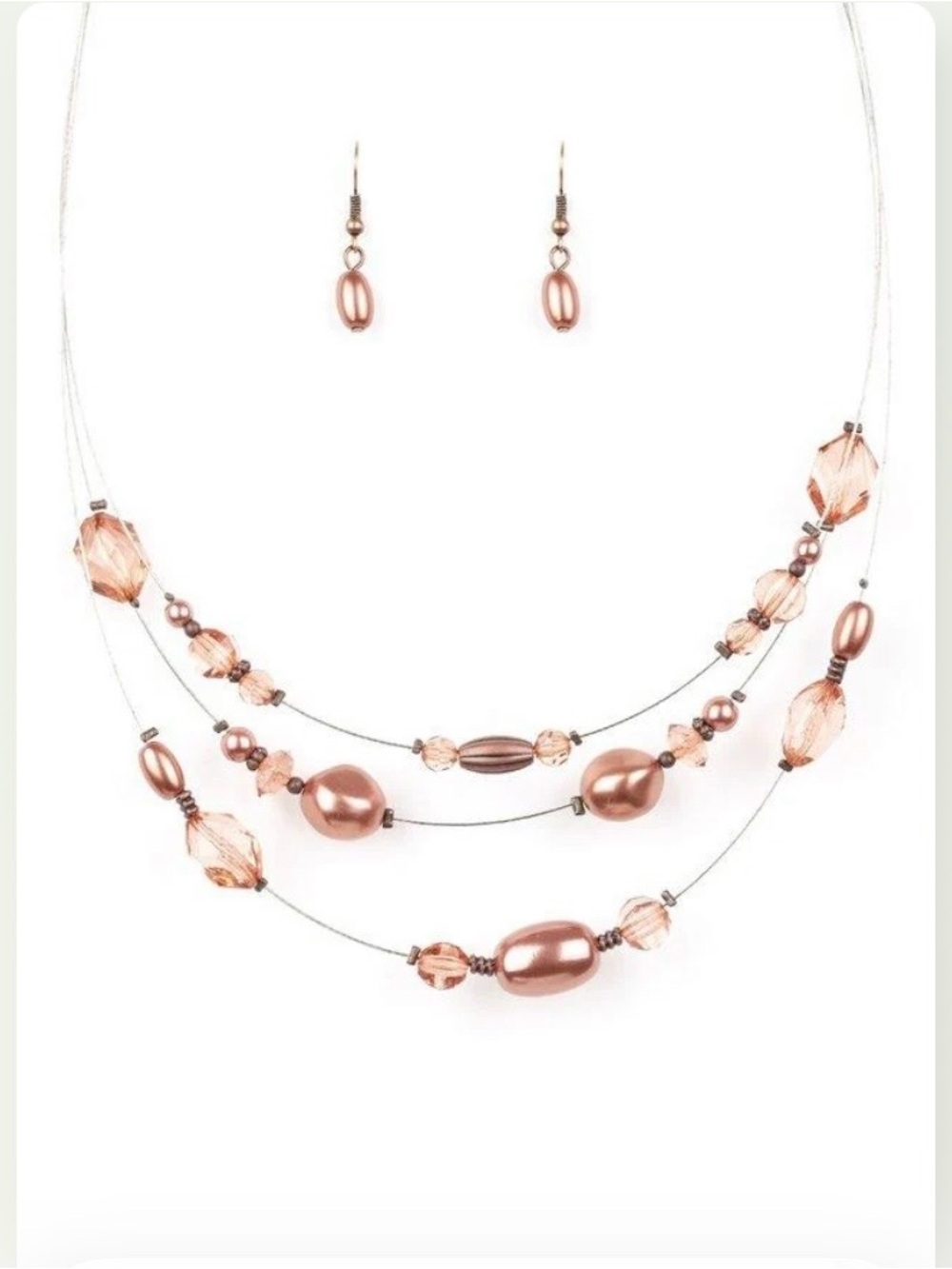 paparazzi Rose Gold Multi-Strand Beaded Necklace & Earrings Set